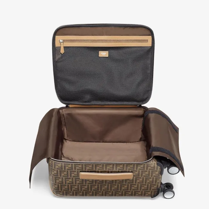 Man Brown Ff Fabric Trolley Brown Fendi Travel Bags