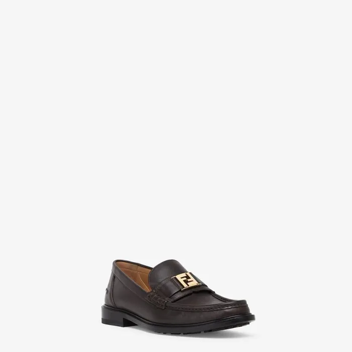 Man Brown Leather Loafers Brown Fendi Loafers and Mocassins