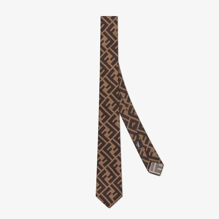 Man Brown Silk Necktie Brown Fendi Ties