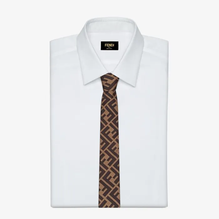 Man Brown Silk Necktie Brown Fendi Ties