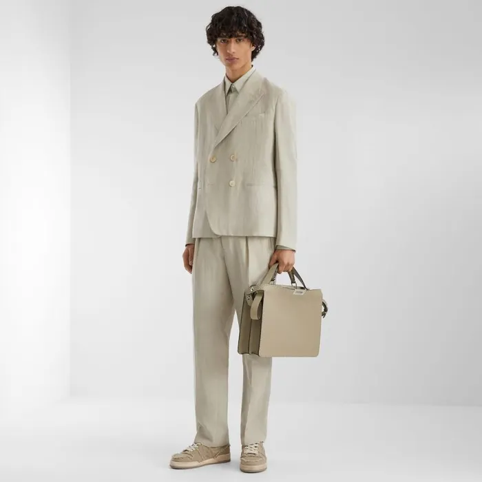 Man Grey Linen Trousers Grey Fendi Jackets and Suits
