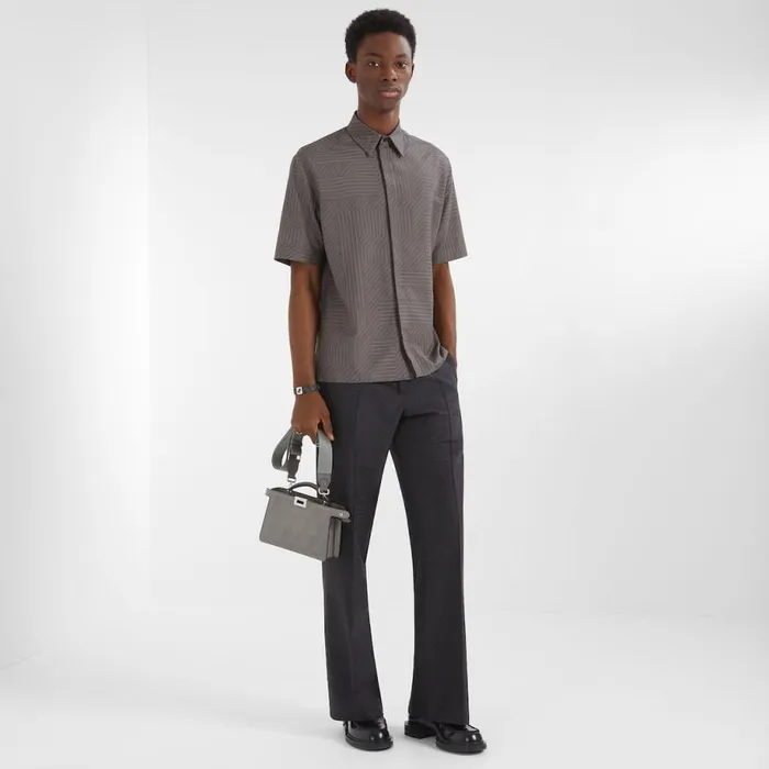Man Grey Silk Shirt Grey Fendi Shirts
