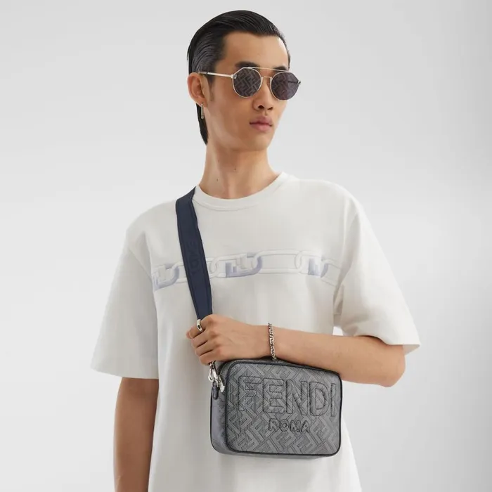 Man Leather Bag With Striped Ff Print Multicolour Fendi Messenger Bags