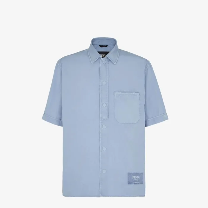 Man Light Blue Cotton Shirt Light Blue Fendi Shirts