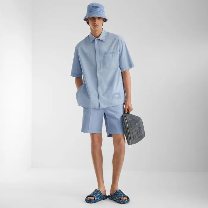 Man Light Blue Cotton Shirt Light Blue Fendi Shirts