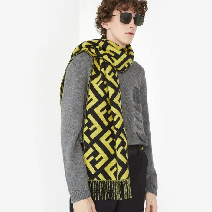 Man Multicolour Cashmere Scarf Multicolour Fendi Scarves