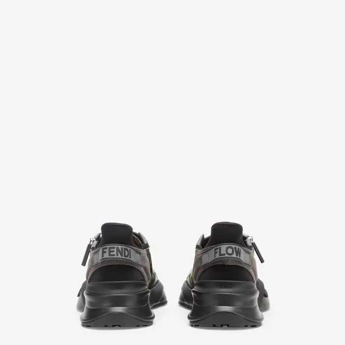 Man Neon Yellow And Black Fabric Running Sneakers Black Fendi Fendi Flow