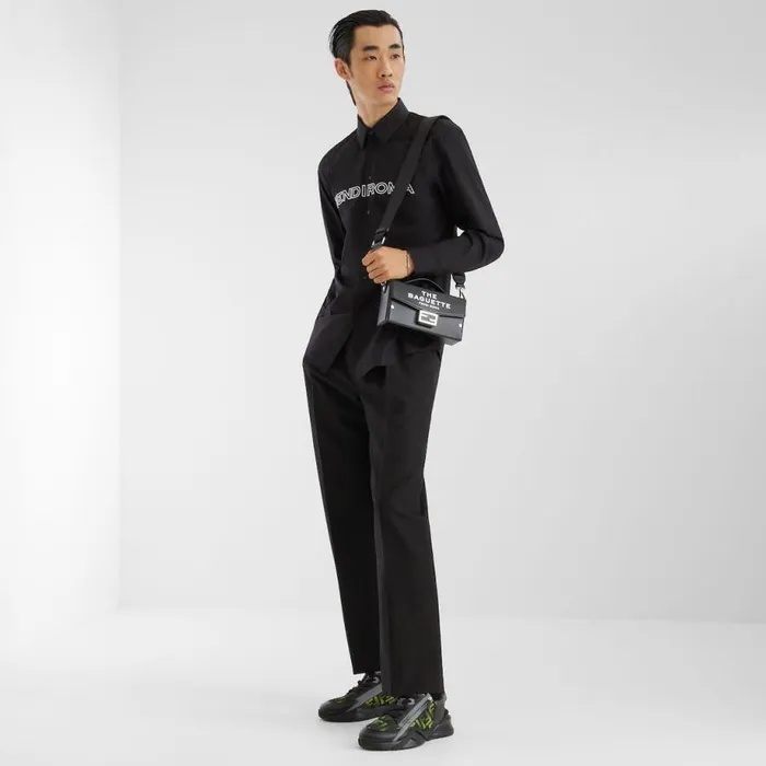 Man Neon Yellow And Black Fabric Running Sneakers Black Fendi Fendi Flow