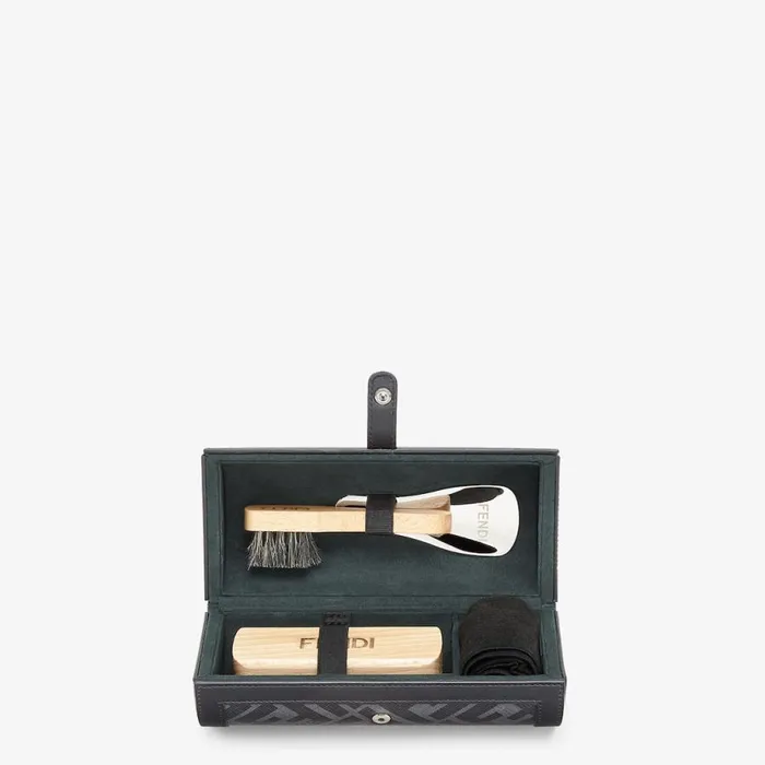 Man Shoe Care Kit In Black Fabric Black Fendi Travel and Lifestyle