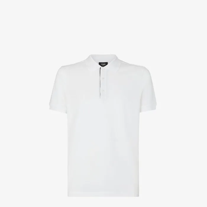 Man White Piqu Polo Shirt White Fendi Tshirts and Polos