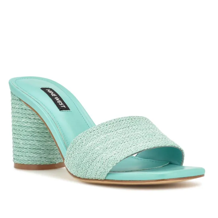 Mapeli Heeled Slide Sandals Aqua Blue Women Nine West Mid Heels Mapeli Heeled Slide Sandals Aqua Blue Women Nine West Mid Heels