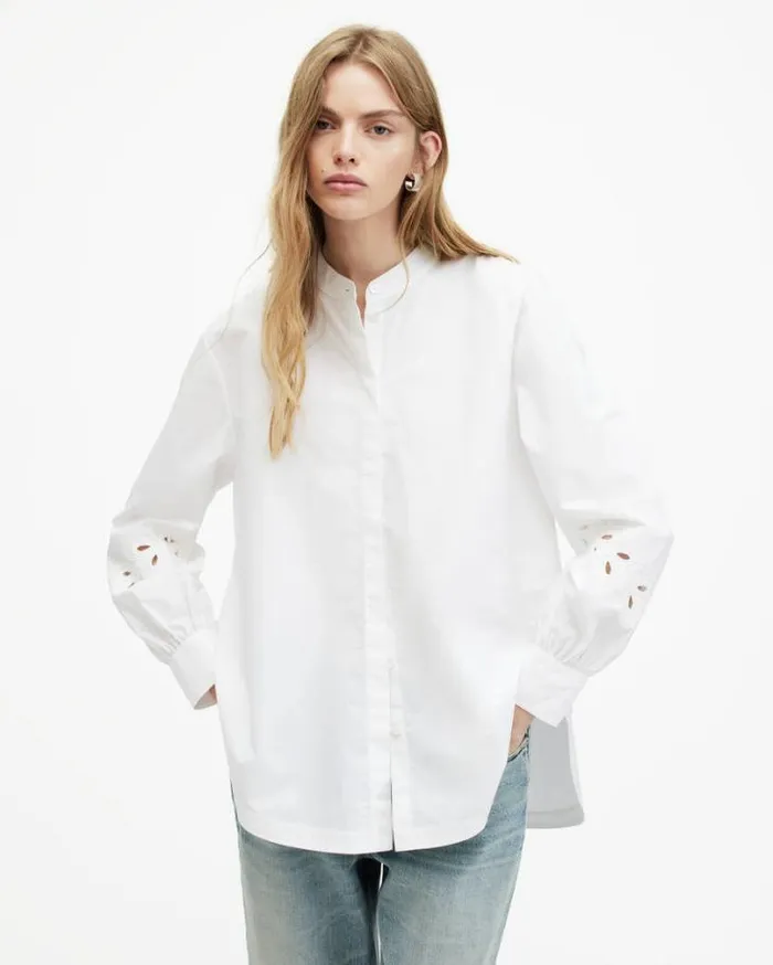 Marcie Embroidered Val Relaxed Fit Shirt White Women AllSaints Tops and Shirts