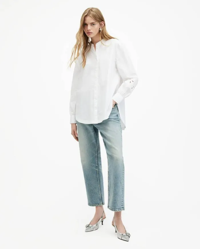 Marcie Embroidered Val Relaxed Fit Shirt White Women AllSaints Tops and Shirts Marcie Embroidered Val Relaxed Fit Shirt White Women AllSaints Tops and Shirts