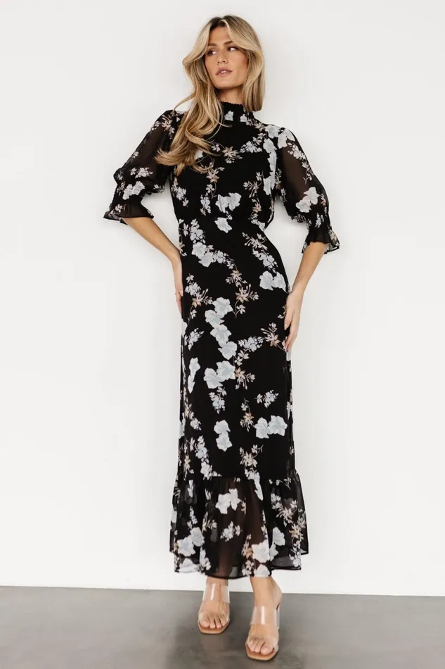 Marie Mock Neck Maxi Dress Black Floral Women Baltic Born Wedding Guest