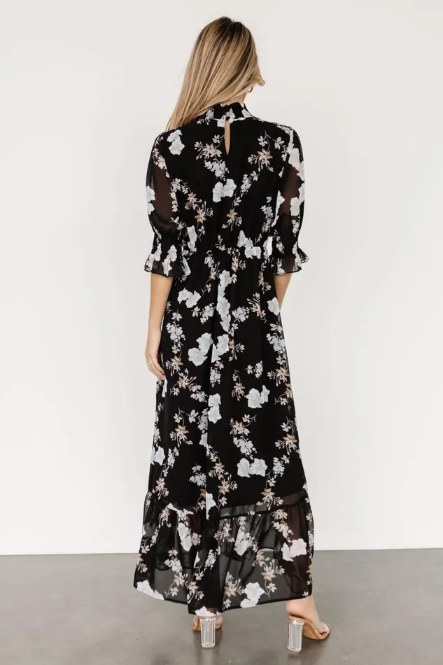 Marie Mock Neck Maxi Dress Black Floral Women Baltic Born Wedding Guest Marie Mock Neck Maxi Dress Black Floral Women Baltic Born Wedding Guest