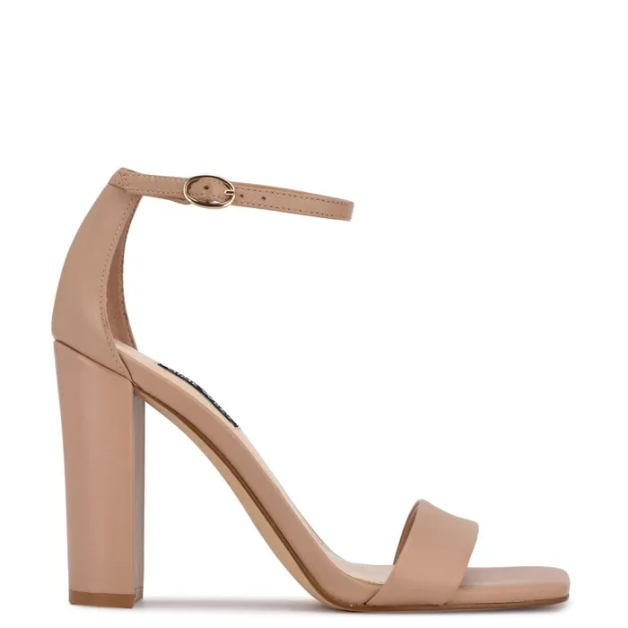 Marrie Ankle Strap Sandals Nude Leather Women Nine West High Heels