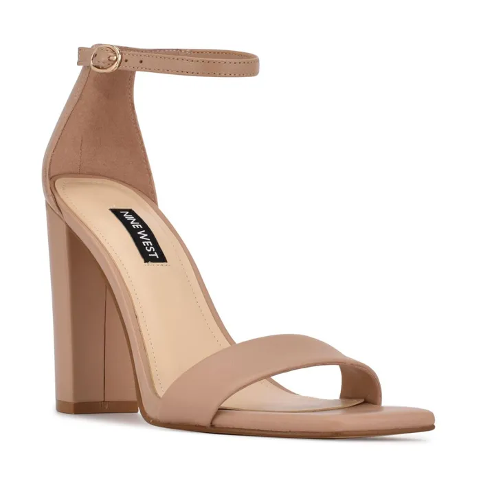 Marrie Ankle Strap Sandals Nude Leather Women Nine West High Heels Marrie Ankle Strap Sandals Nude Leather Women Nine West High Heels