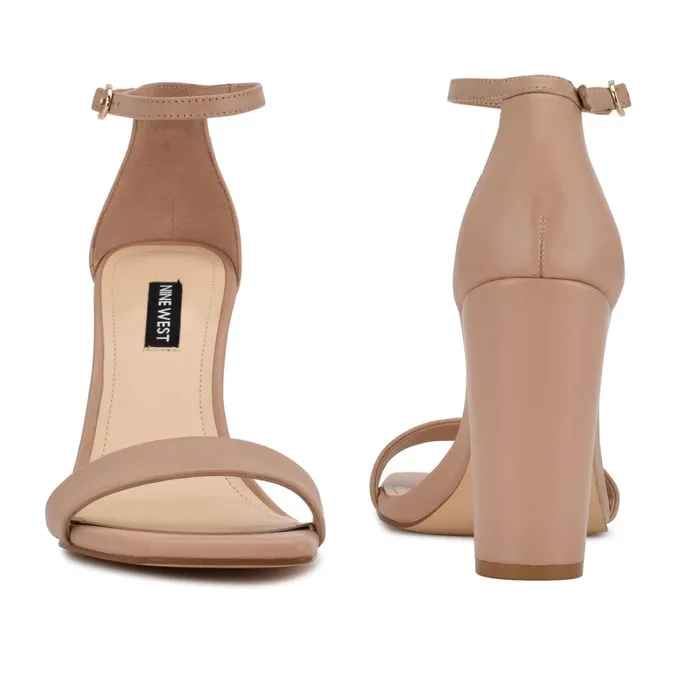 Marrie Ankle Strap Sandals Nude Leather Women Nine West High Heels Marrie Ankle Strap Sandals Nude Leather Women Nine West High Heels
