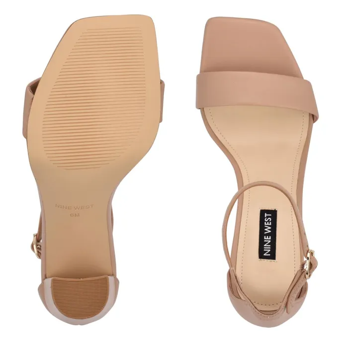 Marrie Ankle Strap Sandals Nude Leather Women Nine West High Heels Marrie Ankle Strap Sandals Nude Leather Women Nine West High Heels