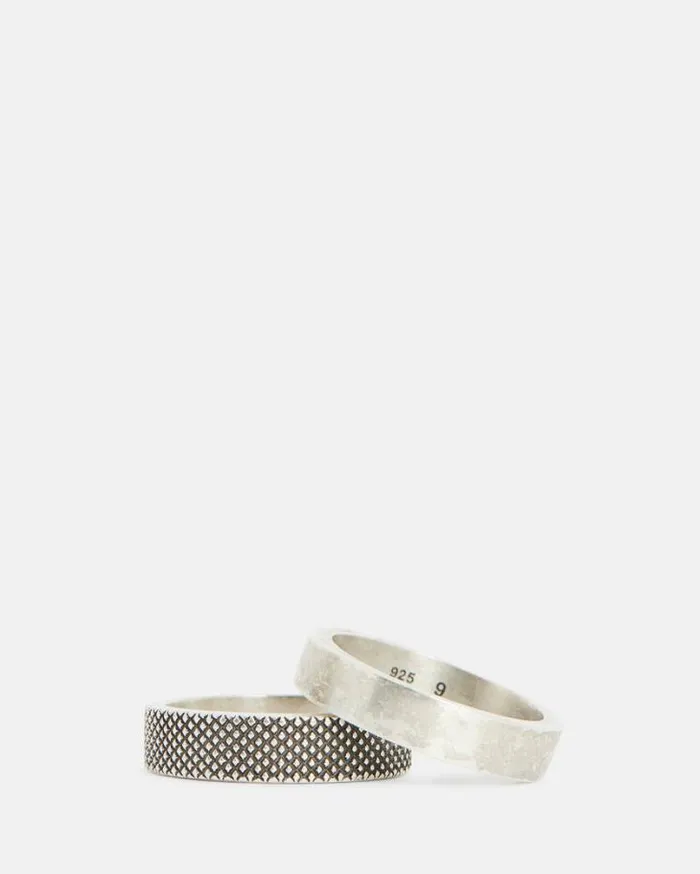 Mars Textured Sterling Silver Ring Set Warm Silver Men AllSaints Jewelry