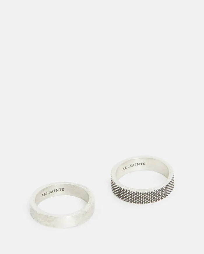 Mars Textured Sterling Silver Ring Set Warm Silver Men AllSaints Jewelry