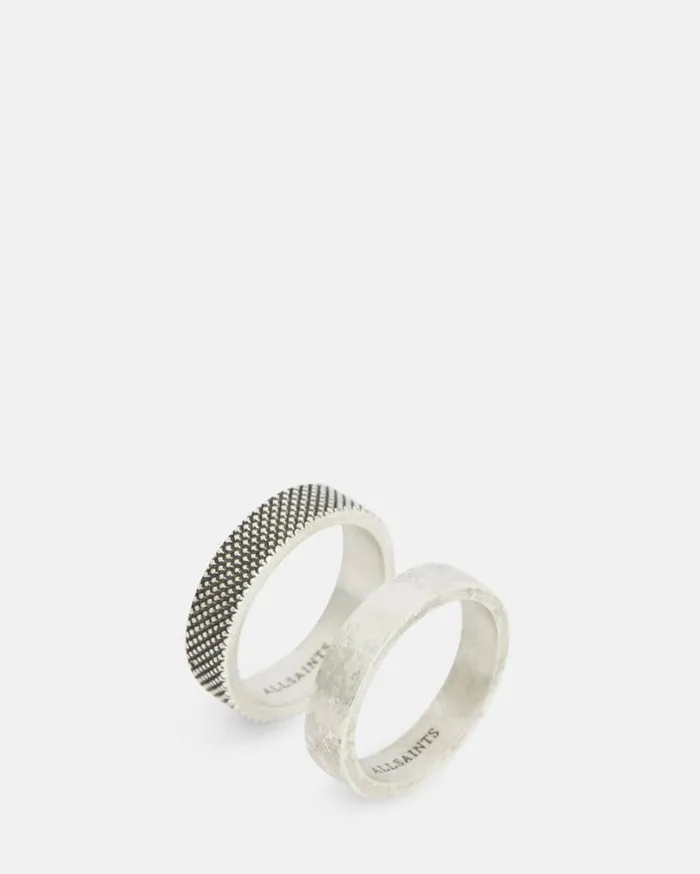 Mars Textured Sterling Silver Ring Set Warm Silver Men AllSaints Jewelry