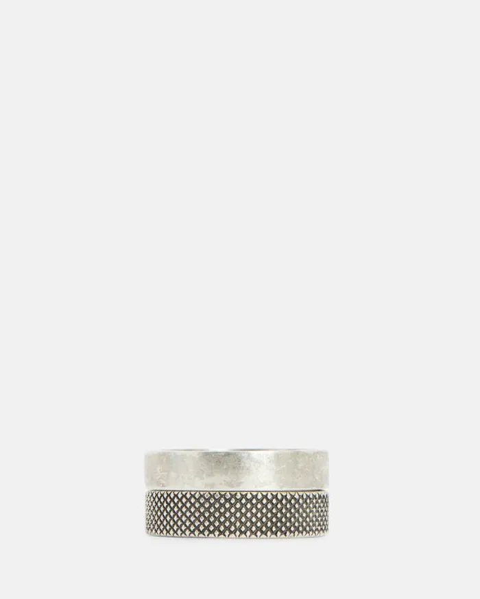 Mars Textured Sterling Silver Ring Set Warm Silver Men AllSaints Jewelry