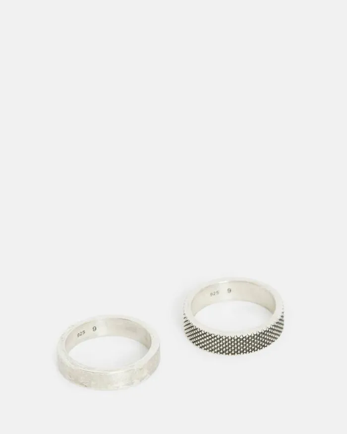 Mars Textured Sterling Silver Ring Set Warm Silver Men AllSaints Jewelry