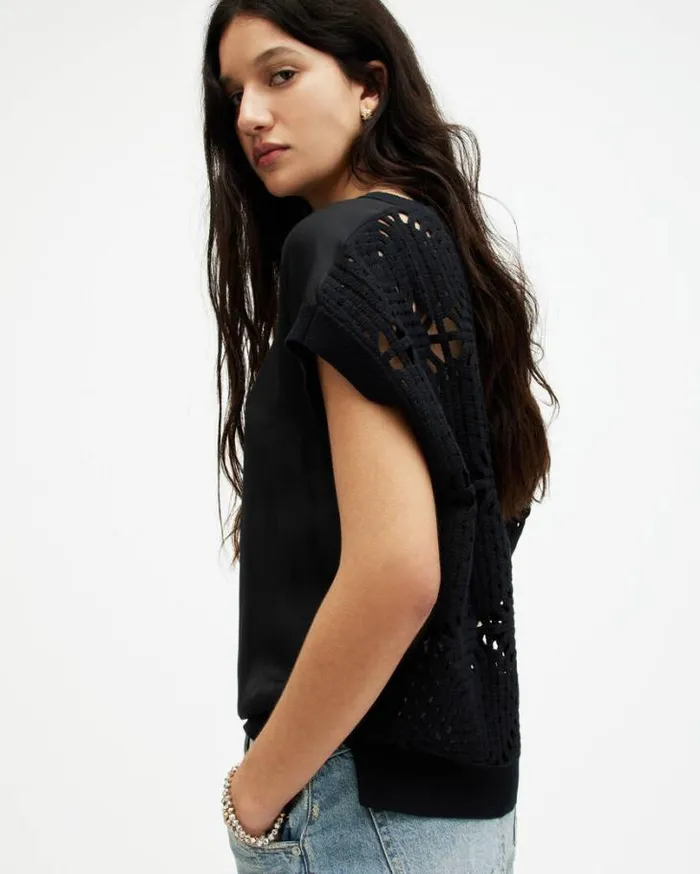 Marti Crochet Sleeveless Tank Top Black Women AllSaints Tops and Shirts