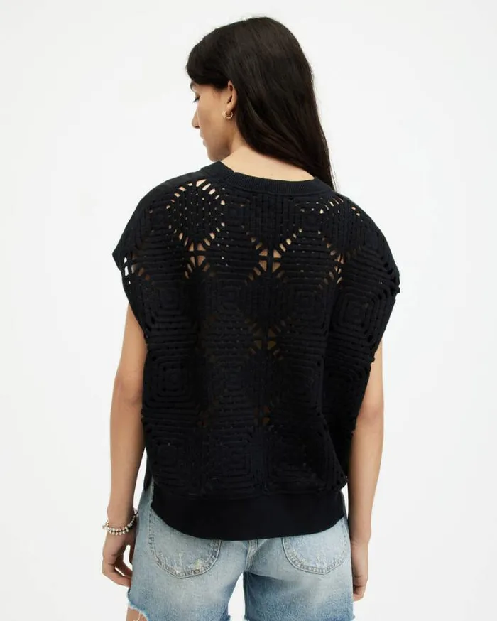 Marti Crochet Sleeveless Tank Top Black Women AllSaints Tops and Shirts