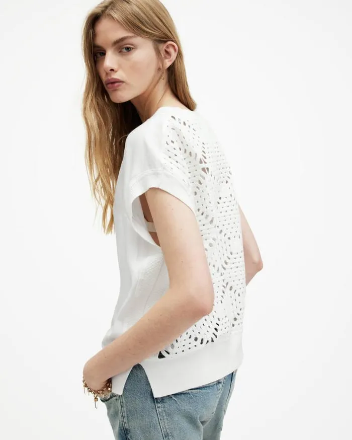 Marti Crochet Sleeveless Tank Top Chalk White Women AllSaints Tops and Shirts