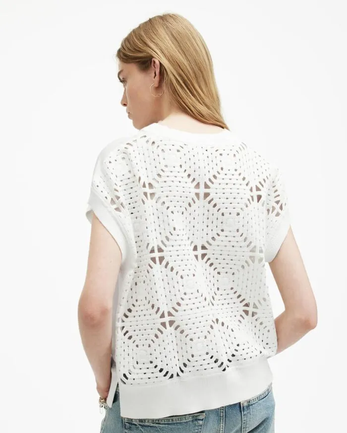 Marti Crochet Sleeveless Tank Top Chalk White Women AllSaints Tops and Shirts Marti Crochet Sleeveless Tank Top Chalk White Women AllSaints Tops and Shirts