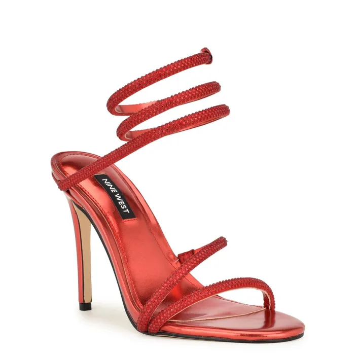 Maskil Ankle Wrap Heeled Sandals Red Women Nine West Sandals Maskil Ankle Wrap Heeled Sandals Red Women Nine West Sandals