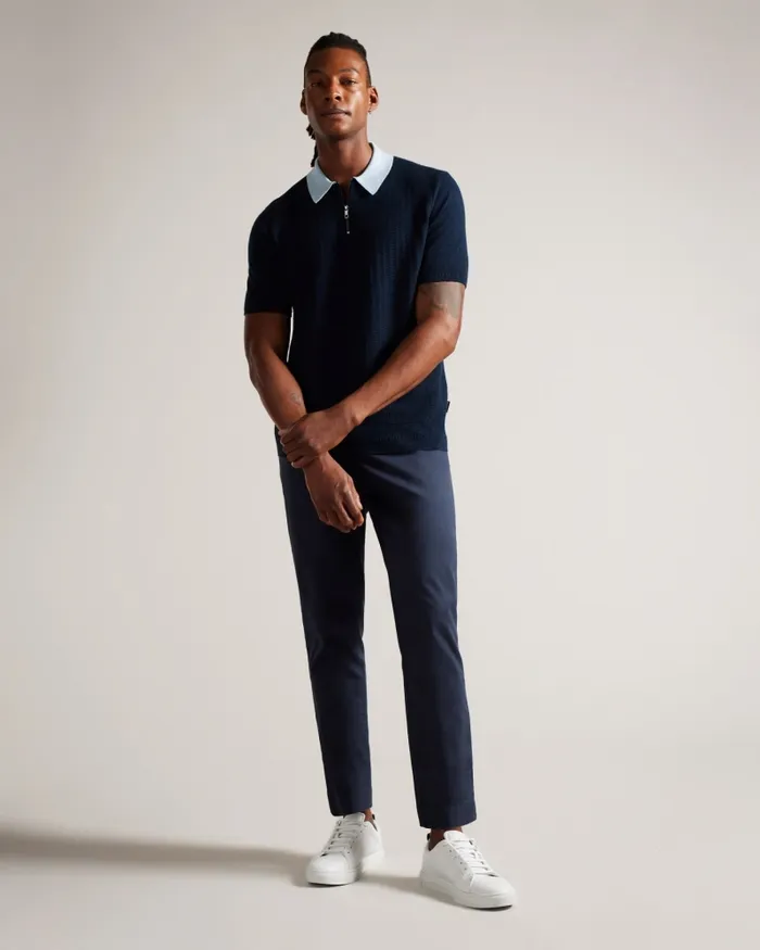 Men ARWIK 8211 Textured Knit Contrast Collar Polo Navy Ted Baker Jumpers and Knitwear Men ARWIK 8211 Textured Knit Contrast Collar Polo Navy Ted Baker Jumpers and Knitwear