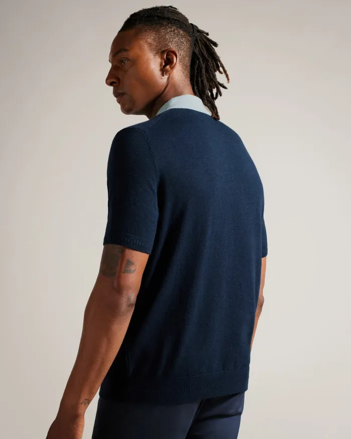 Men ARWIK 8211 Textured Knit Contrast Collar Polo Navy Ted Baker Jumpers and Knitwear Men ARWIK 8211 Textured Knit Contrast Collar Polo Navy Ted Baker Jumpers and Knitwear
