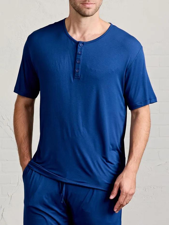 Men Bamboo Silk Sleep Short Sleeve Henley Tasc Performance Sleepwear