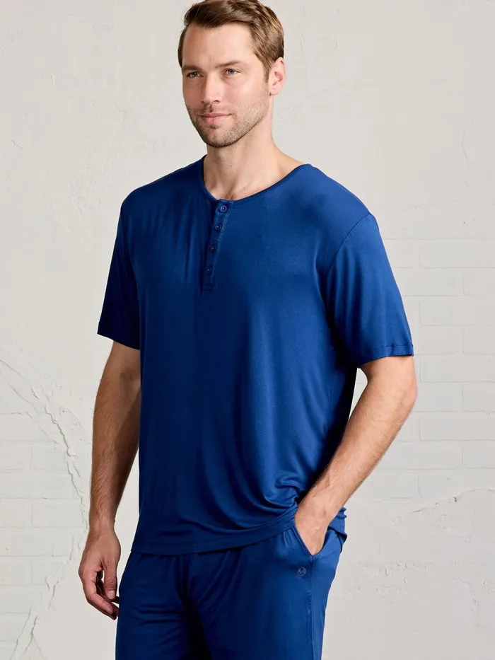 Men Bamboo Silk Sleep Short Sleeve Henley Tasc Performance Sleepwear