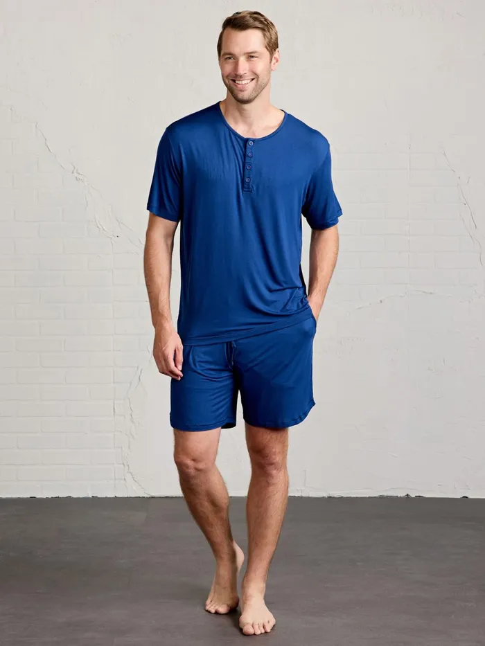 Men Bamboo Silk Sleep Short Sleeve Henley Tasc Performance Sleepwear