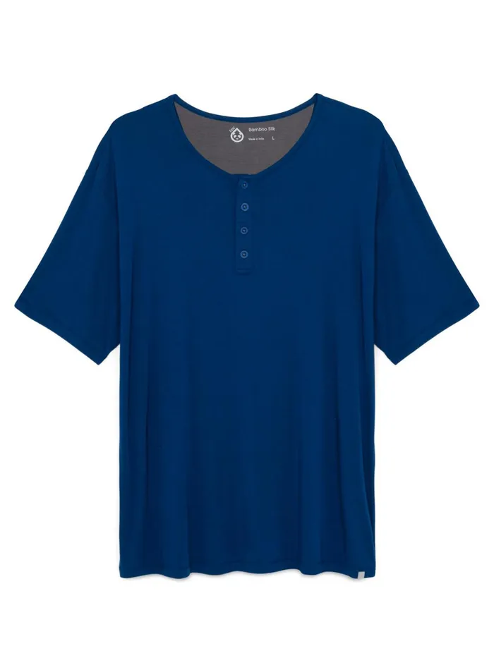 Men Bamboo Silk Sleep Short Sleeve Henley Tasc Performance Sleepwear