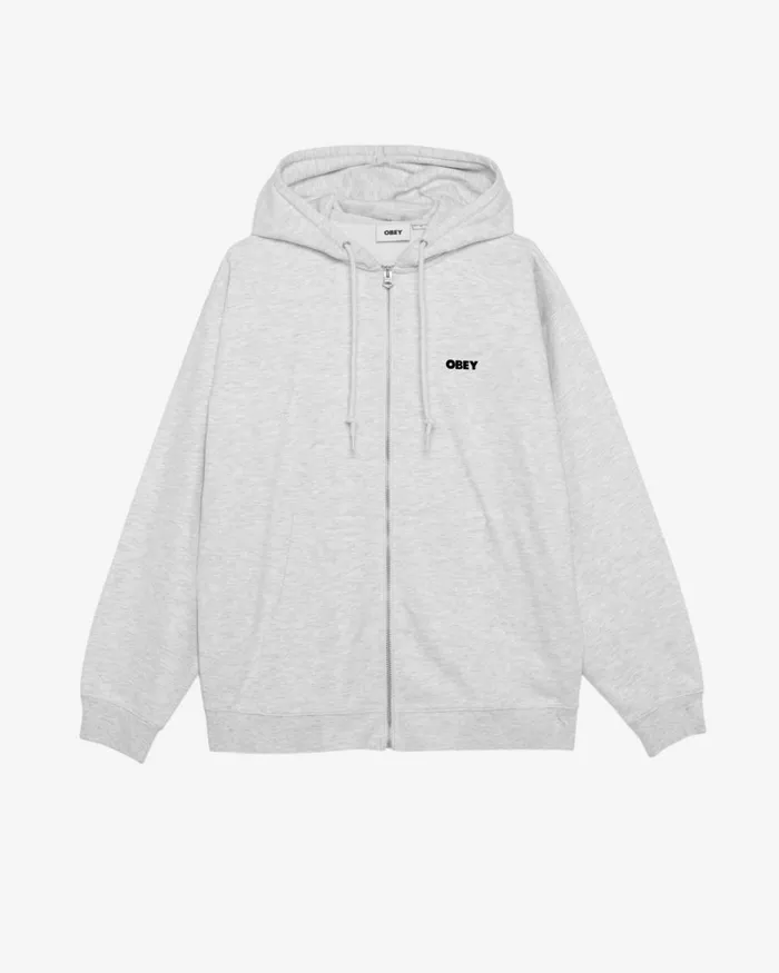 Men BOLD HEAVYWEIGHT ZIP HOOD Ash Grey OBEY Clothing SWEATSHIRTS