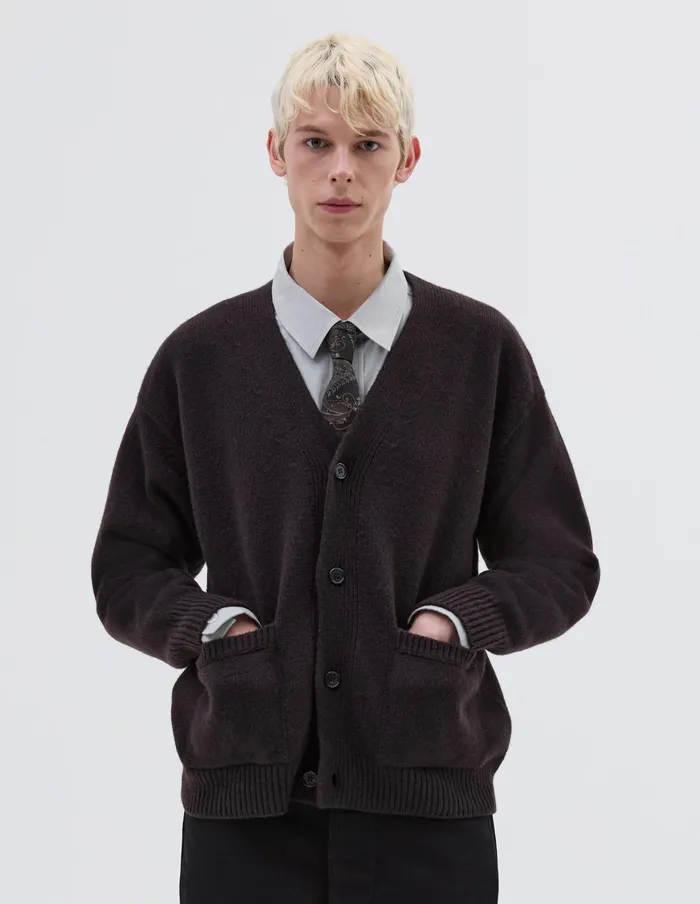 Men Boxy Cardigan Ebony Margaret Howell Knitwear
