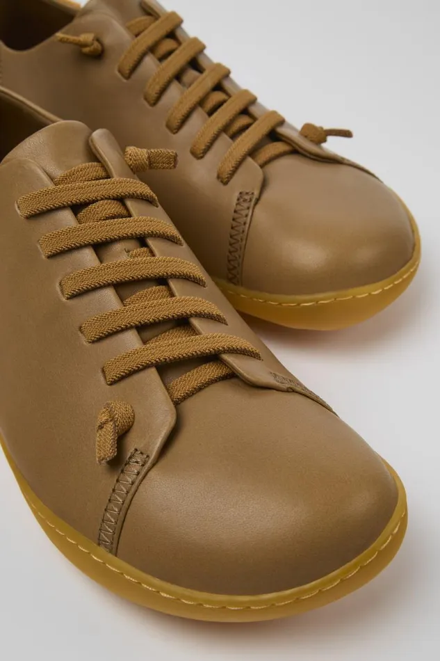 Men Camper Casual Shoes Peu Beige Leather Basket