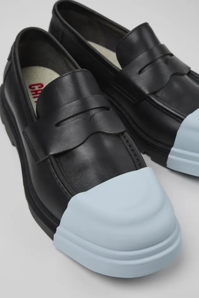 Men Camper Formal Shoes Junction Black Leather Moccasin