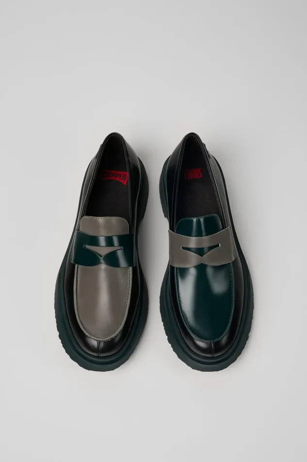 Men Camper Formal Shoes Twins Black And Gray Leather Loafers Men Camper Formal Shoes Twins Black And Gray Leather Loafers