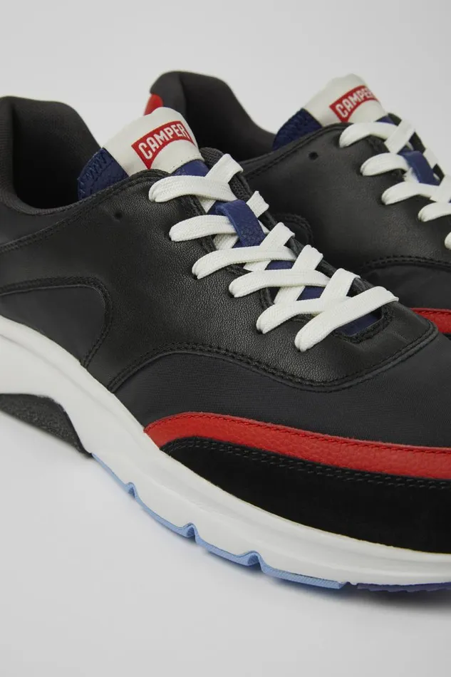 Men Camper Sneakers Drift Black And Red Textile And Leather Sneakers