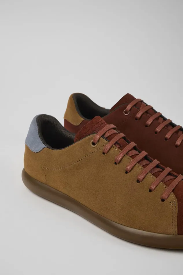 Men Camper Sneakers Twins Red And Brown Nubuck Sneaker