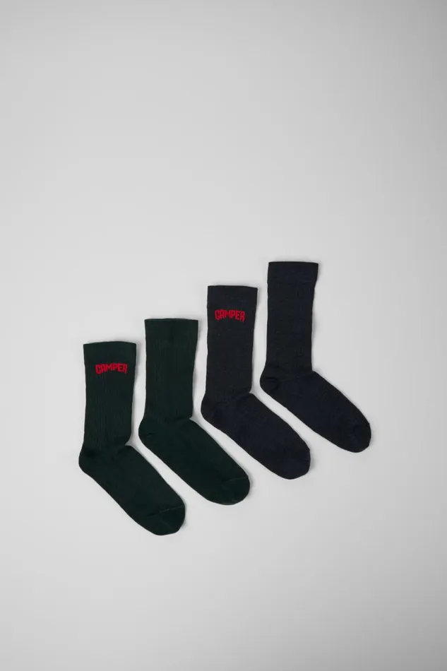 Men Camper Socks Long Sock Pack 2 Pairs Gray And Blue Merino Wool Socks