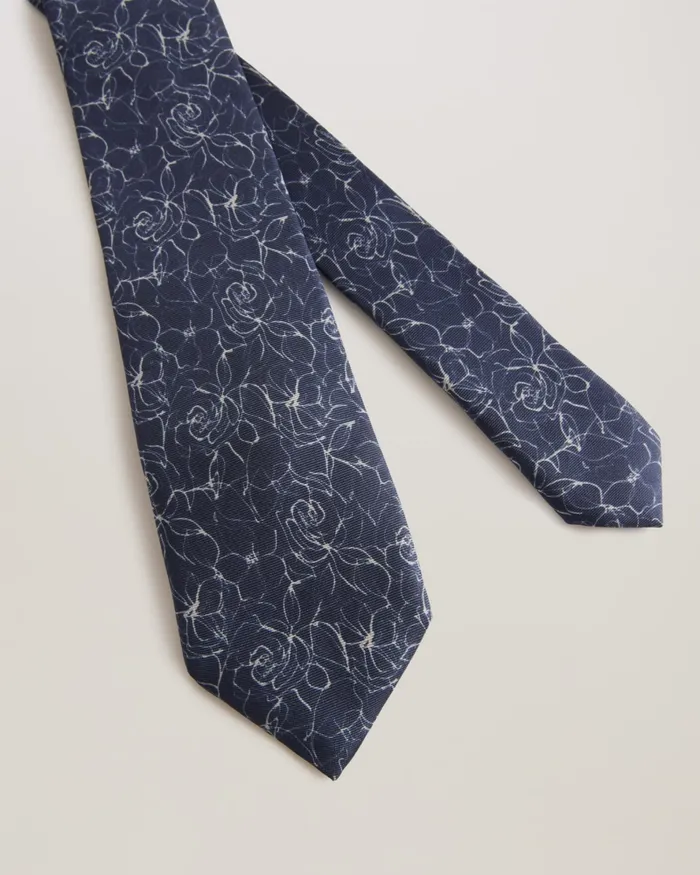Men CAVUT 8211 Abstract Floral Print Silk Tie Navy Ted Baker Ties and Bowties
