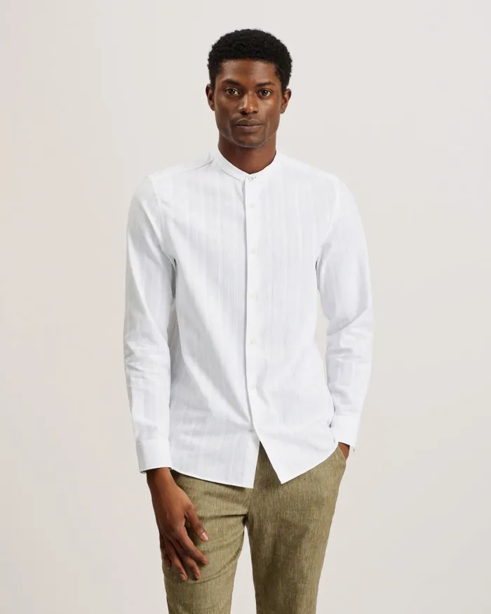 Men FIER 8211 Textured Stripe Grandad Collar Shirt White Ted Baker Shirts Men FIER 8211 Textured Stripe Grandad Collar Shirt White Ted Baker Shirts