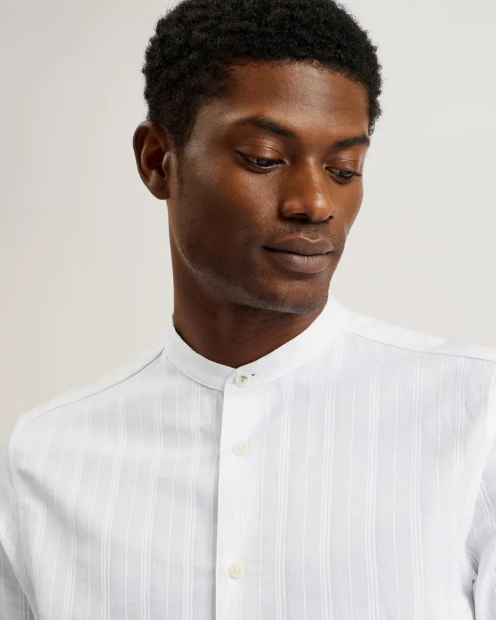 Men FIER 8211 Textured Stripe Grandad Collar Shirt White Ted Baker Shirts Men FIER 8211 Textured Stripe Grandad Collar Shirt White Ted Baker Shirts
